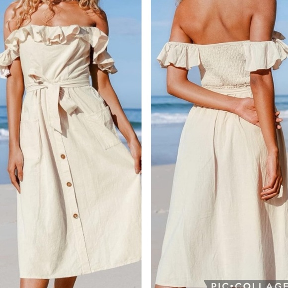 Cupshe Dresses & Skirts - New! Cupshe Off The Shoulder Smocked Dress with Pockets Size Medium
